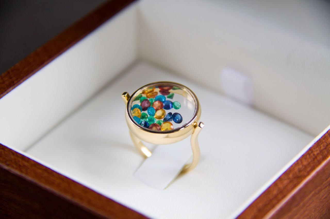 For Sale:  Multicolor gemstone 14k gold ring.  8