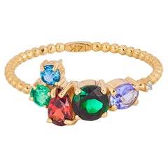 Multicolor gemstone 14k gold ring.