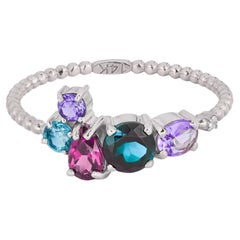 Bague en or 14k avec pierres multicolores
