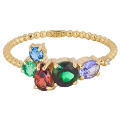 Multicolor gemstone 14k gold ring