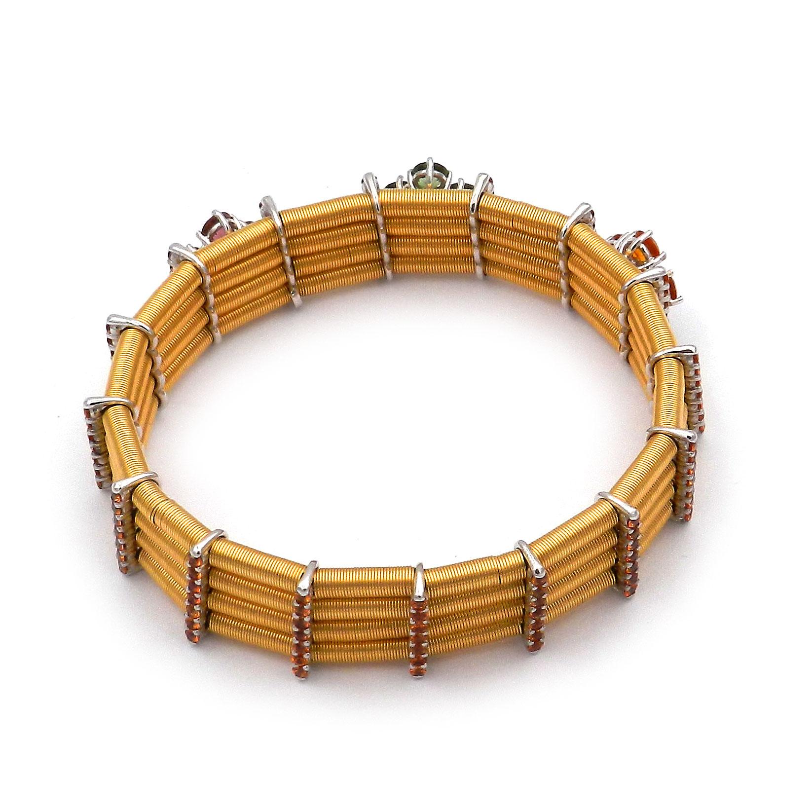 Donna Bracciale elastico in oro 18 carati con gemme multicolori Diamanti Citrini Rubelite Peridoto in vendita