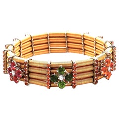 Multicolor Gemstone 18K Gold Stretch Bracelet Diamonds Citrines Rubelite Peridot