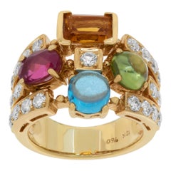 Multicolor gemstone and diamond 18k yellow gold Tutti Fruti ring 