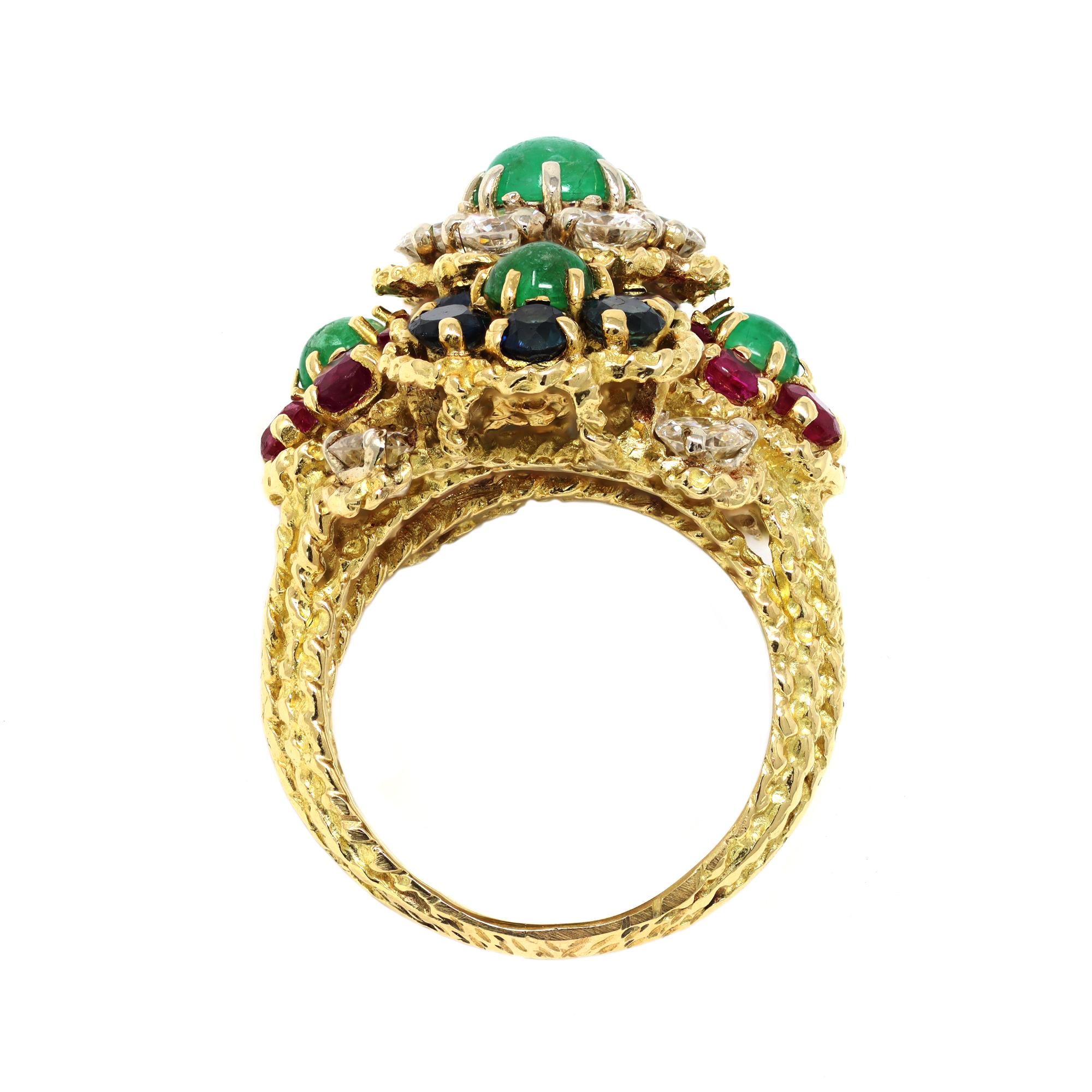 Modern Multicolor Gemstone and Diamond Cocktail Ring set in 18 Karat CA 1960