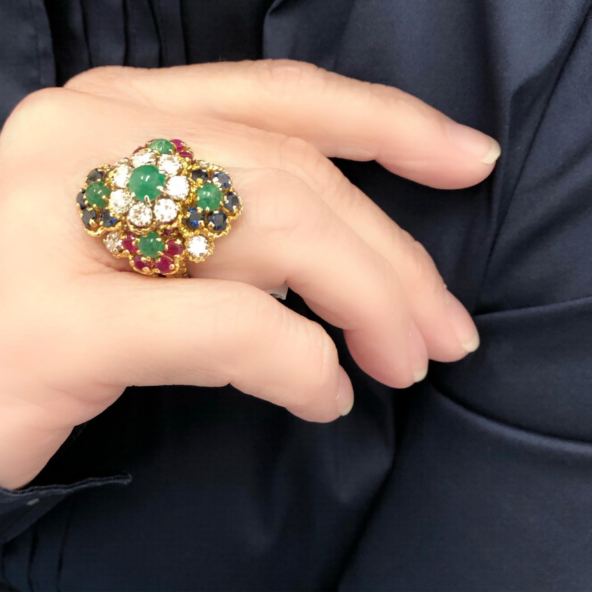 Multicolor Gemstone and Diamond Cocktail Ring set in 18 Karat CA 1960 In Excellent Condition In Miami, FL