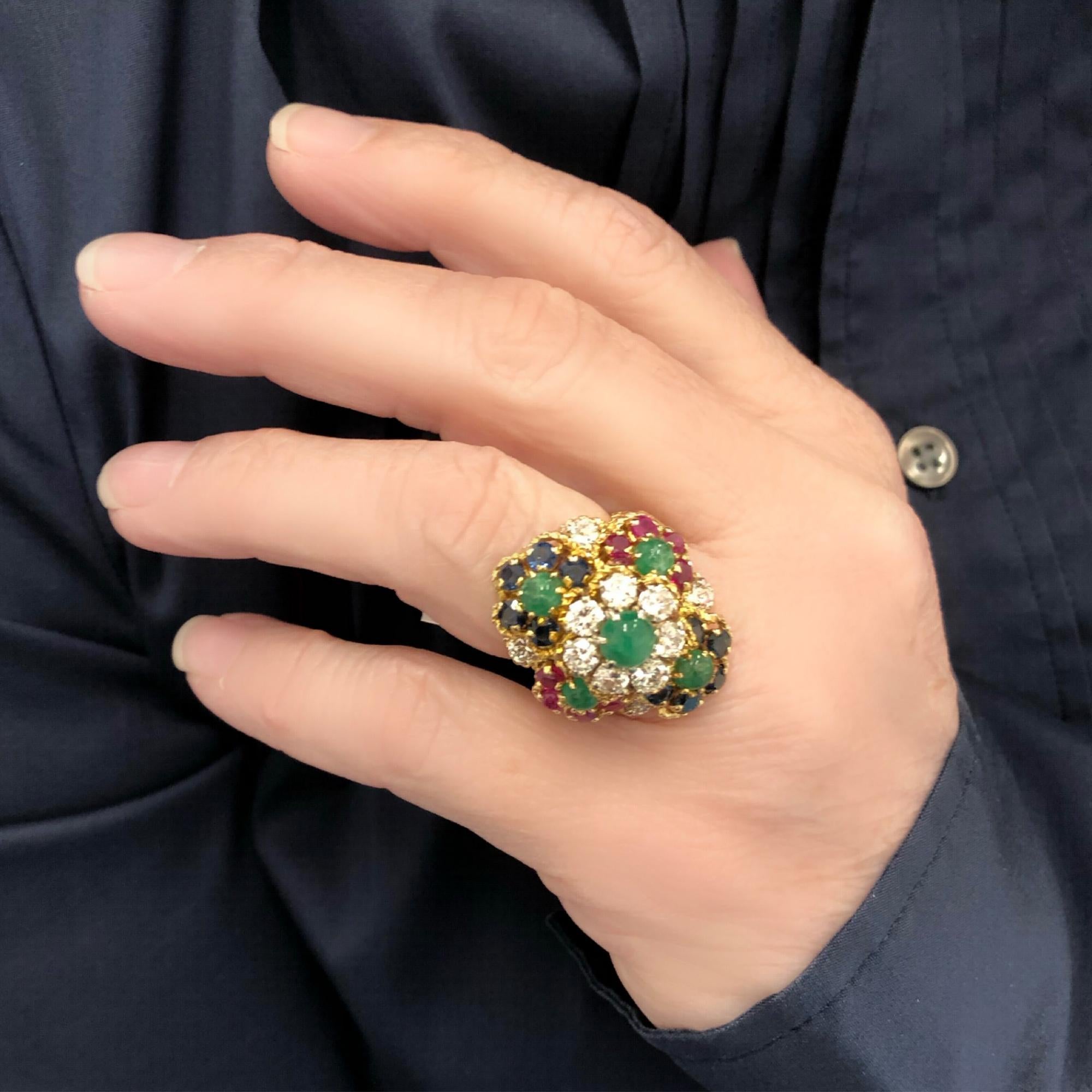 Women's Multicolor Gemstone and Diamond Cocktail Ring set in 18 Karat CA 1960