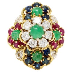 Multicolor Gemstone and Diamond Cocktail Ring set in 18 Karat CA 1960