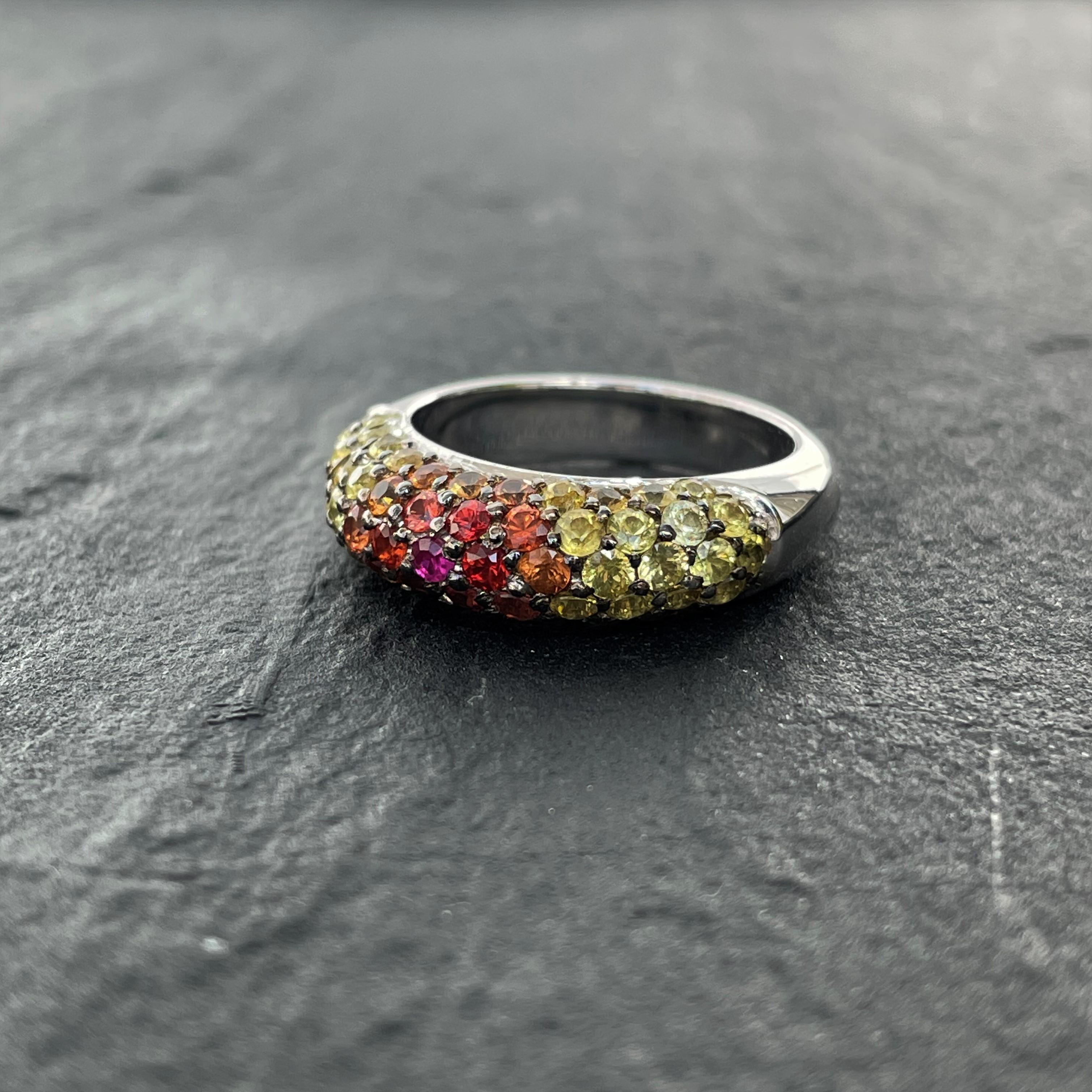 Contemporary Rosior Multicolor Gemstone Band Ring set in White Gold For Sale