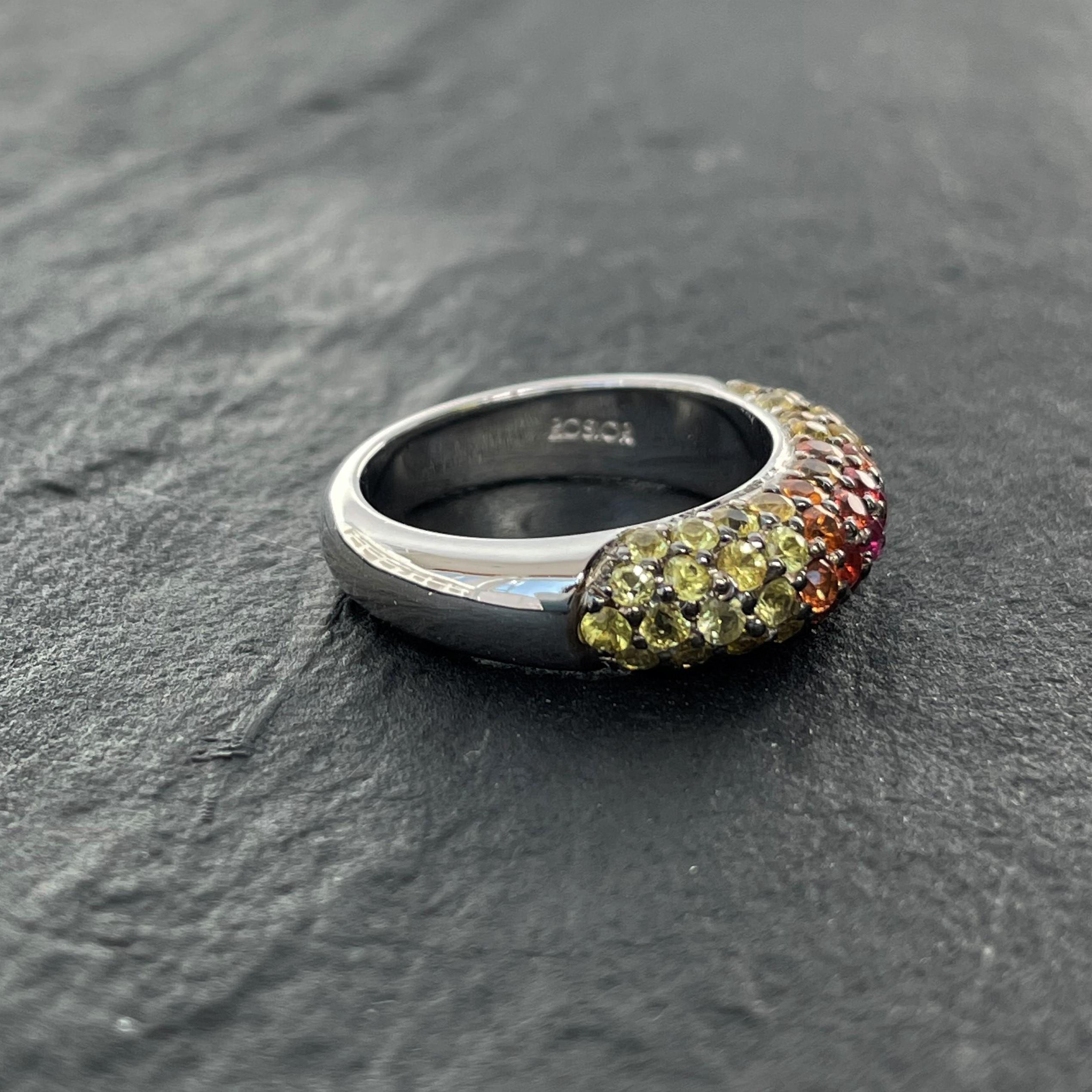 Rosior - Bague en or blanc sertie de pierres précieuses multicolores Unisexe en vente