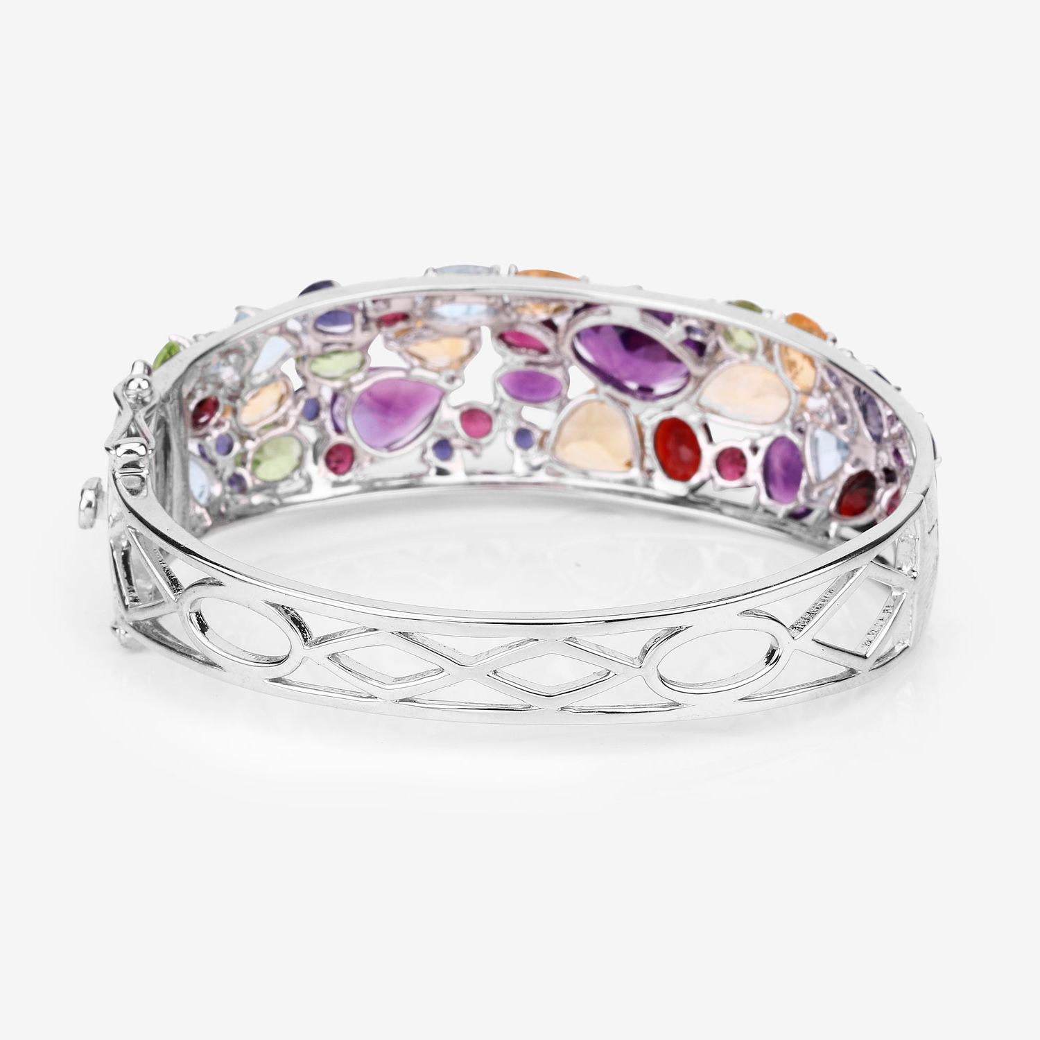 Mixed Cut Multicolor Gemstone Bangle Bracelet 21 Carats Sterling Silver For Sale