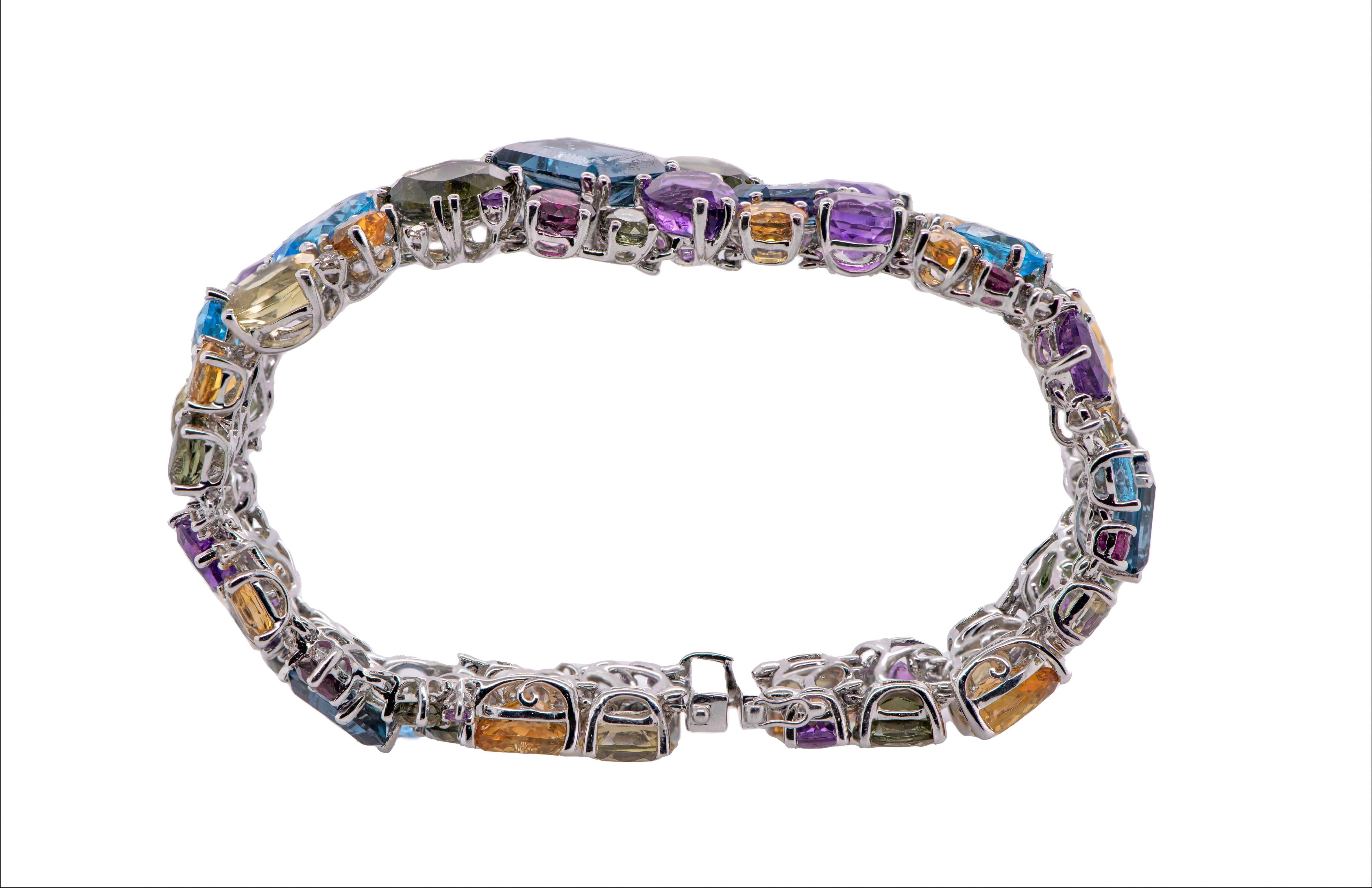 Brilliant Cut 60.05 Carat Multicolor Semi-Precious Gemstone Bracelet 