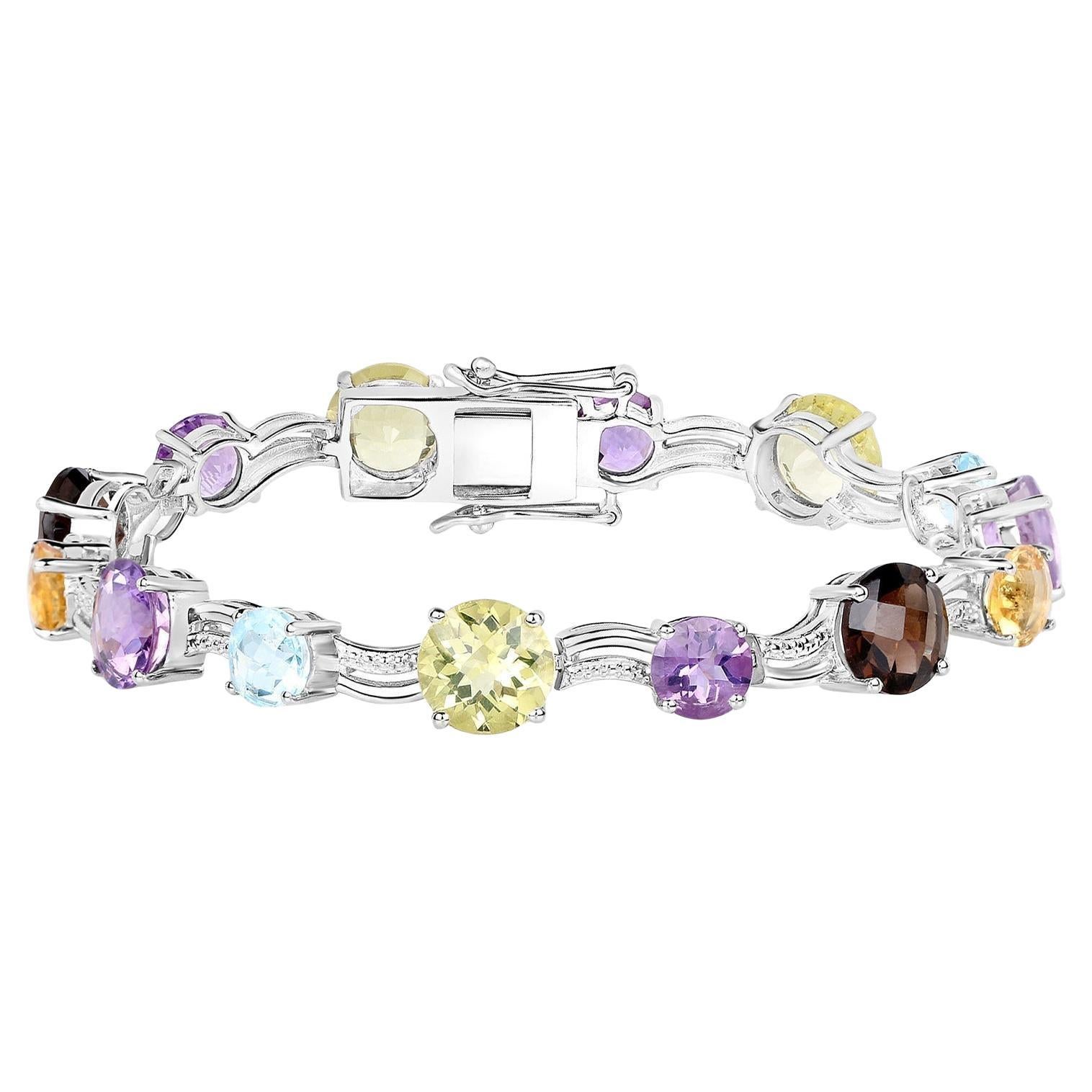 Bracciale di pietre preziose multicolore Ametista Topazio Quarzo Citrino 26,4 Carati A. Silver