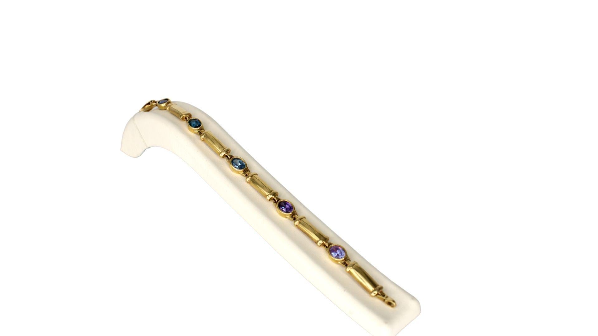 Art Deco Multicolor Gemstone Bracelet in 14k Yellow Gold For Sale