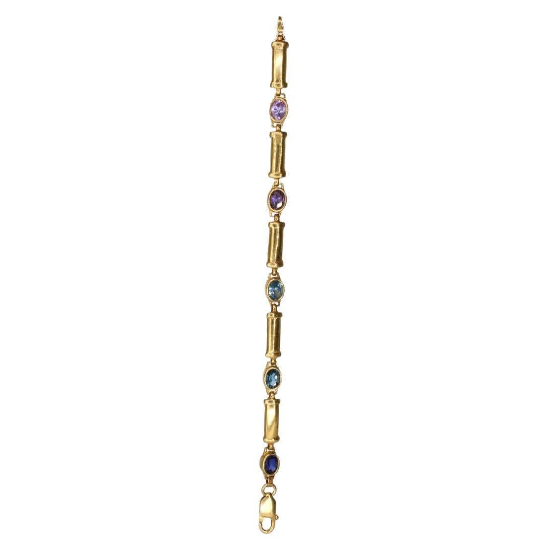 Multicolor Gemstone Bracelet in 14k Yellow Gold For Sale