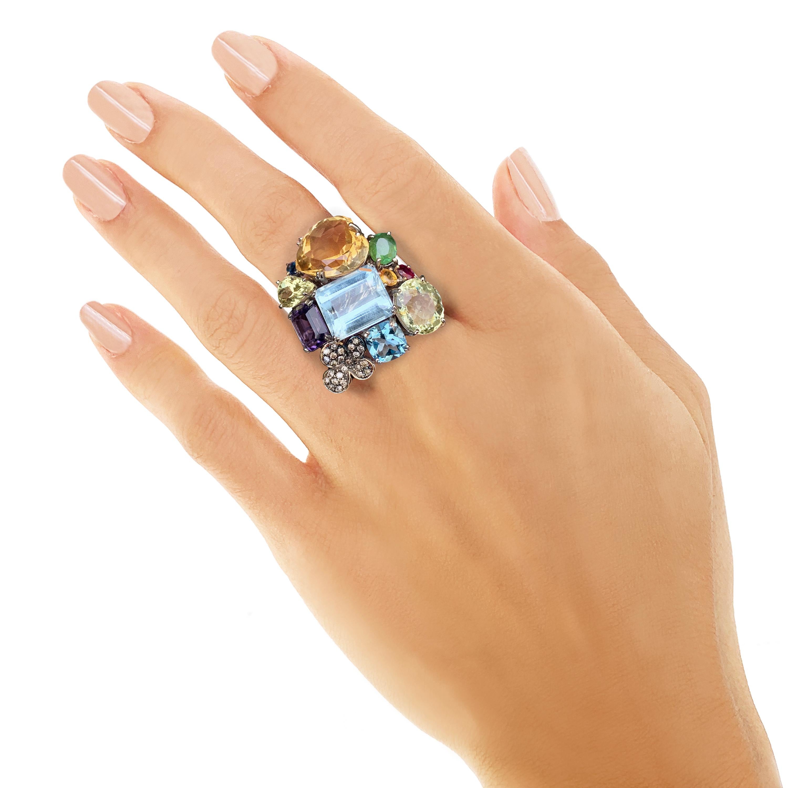 Rosior one-off Aquamarine, Sapphire, Amethyst, Topaz and Diamond Cocktail Ring  In New Condition In Porto, PT