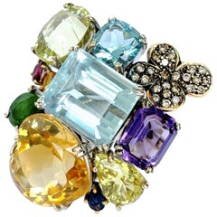 Rosior one-off Aquamarine, Sapphire, Amethyst, Topaz and Diamond Cocktail Ring