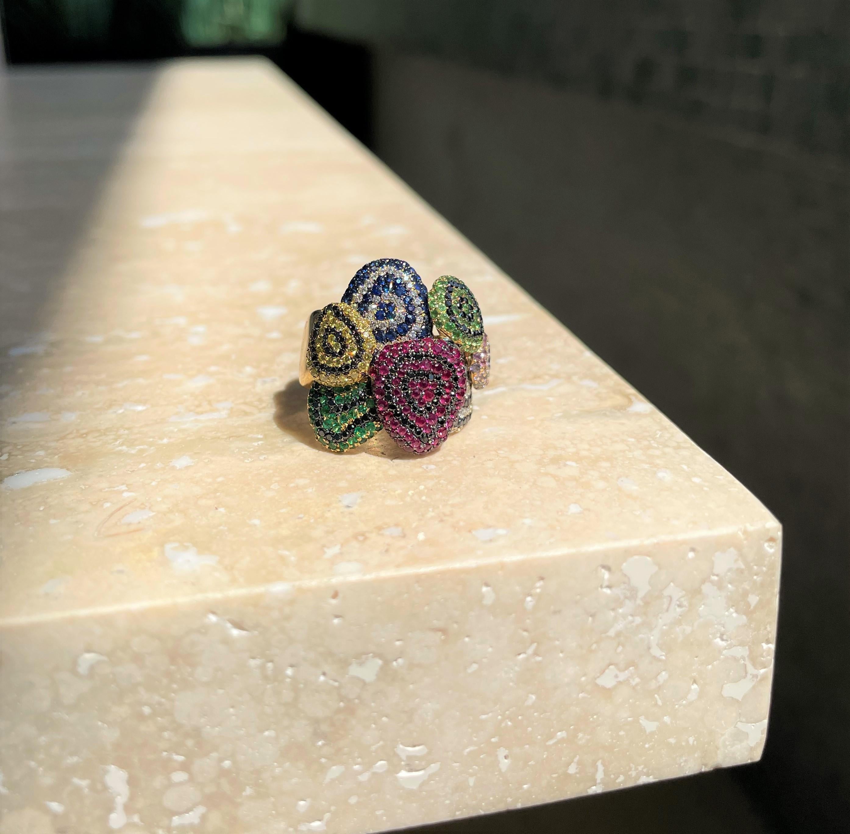 Rosior one-off Multicolor Gemstone Cocktail Ring set in Yellow Gold In New Condition In Porto, PT