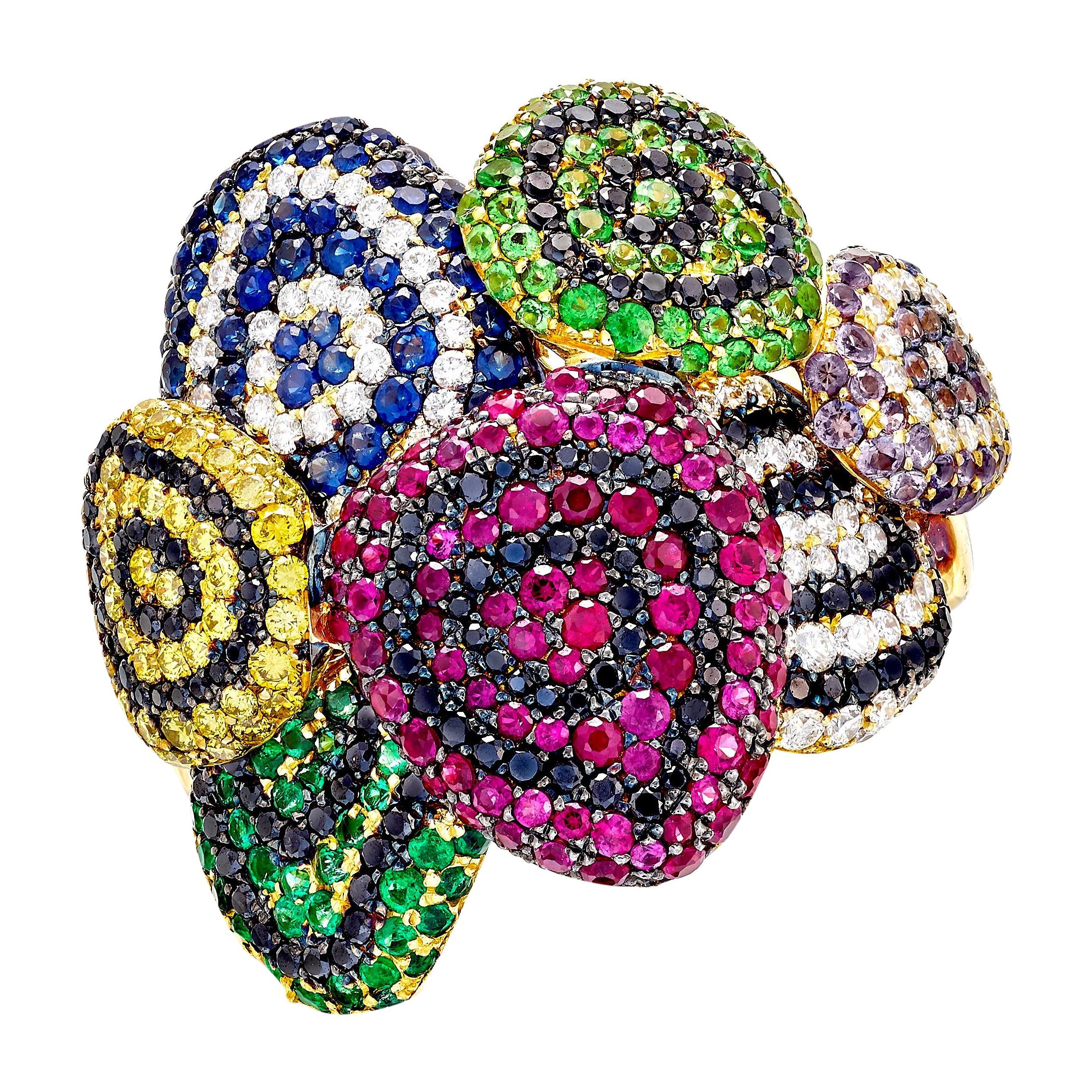 Rosior one-off Multicolor Gemstone Cocktail Ring set in Yellow Gold