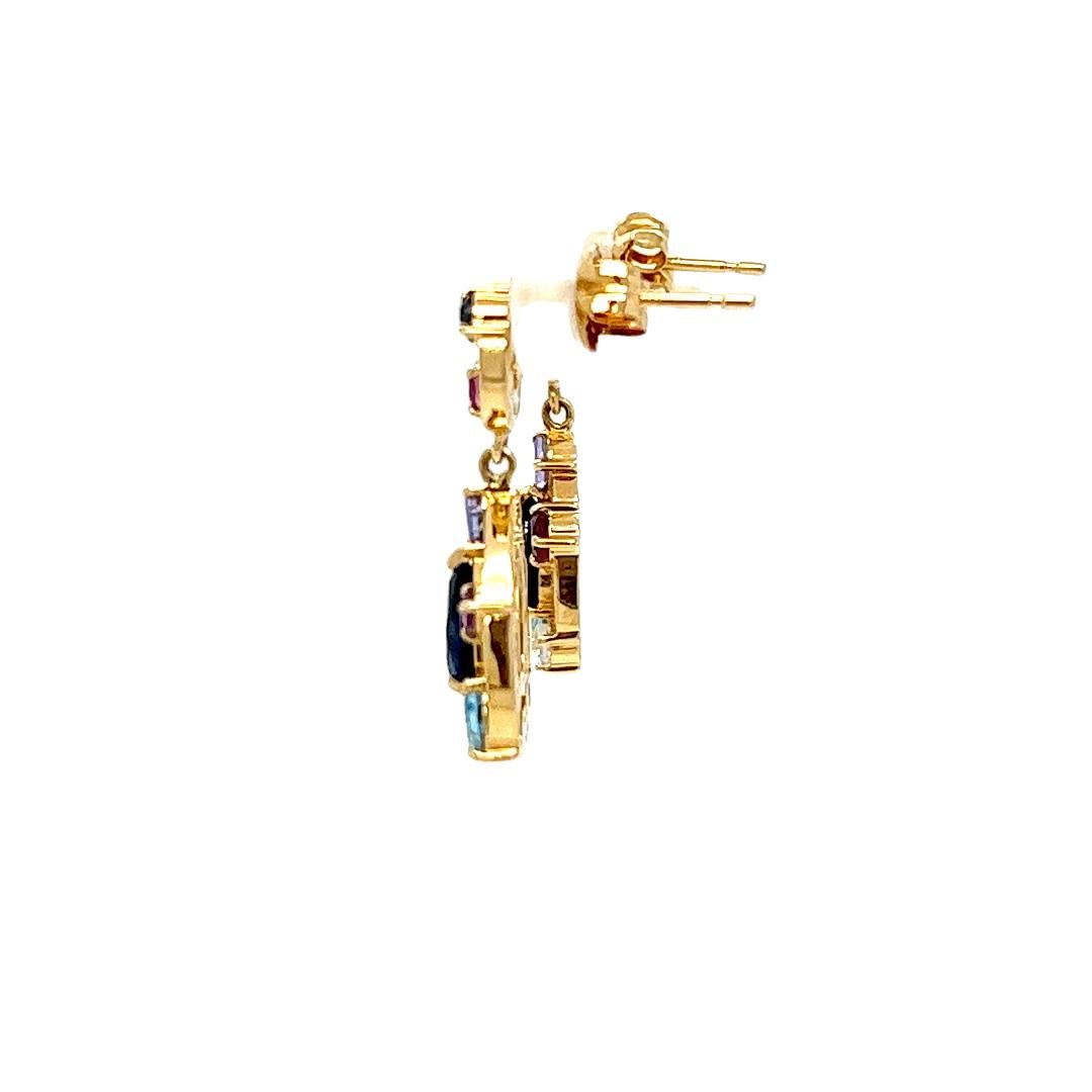 Pendientes Colgantes de Oro Amarillo con Gema Multicolor Corte pera en venta