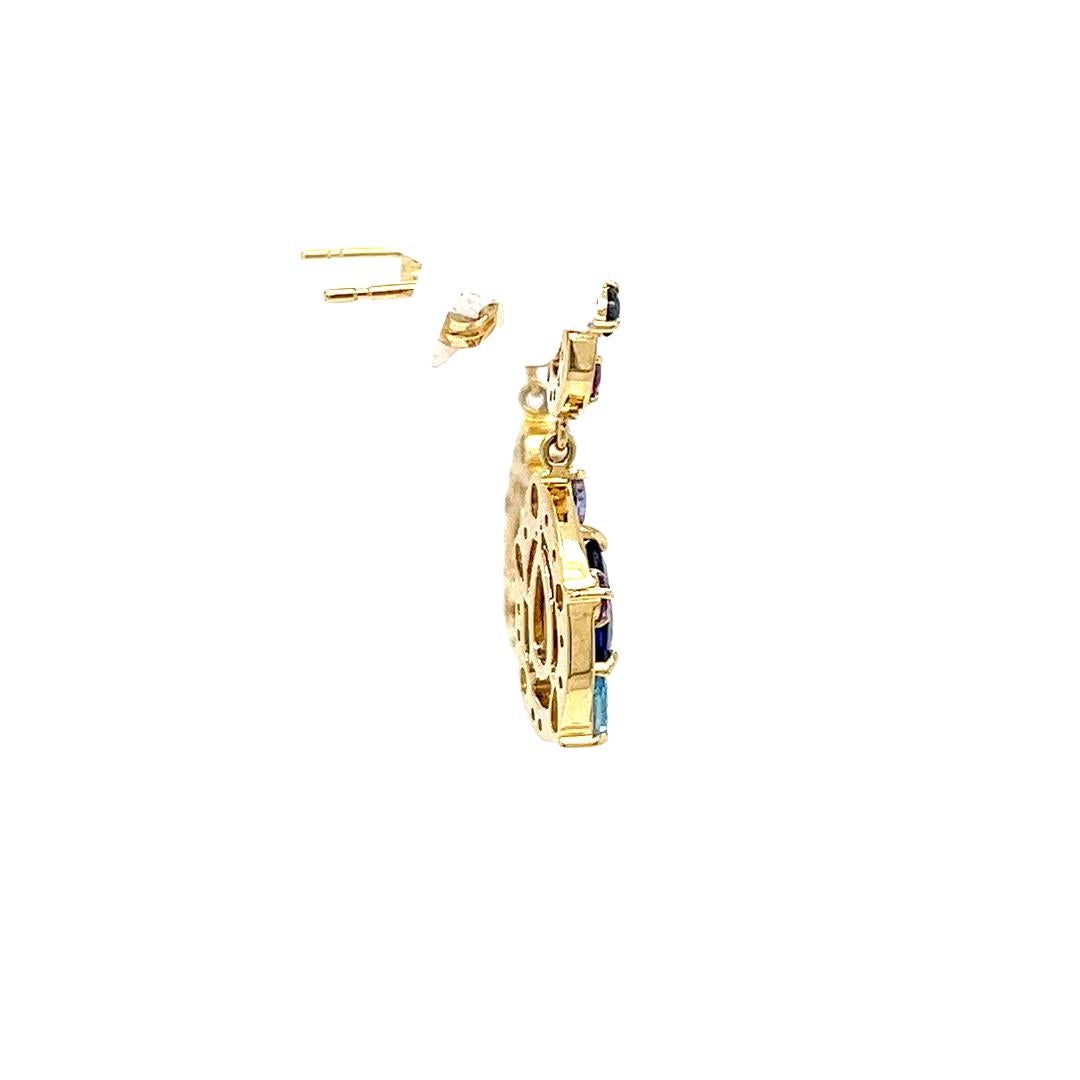 Pendientes Colgantes de Oro Amarillo con Gema Multicolor en Bueno estado para la venta en Coral Gables, FL