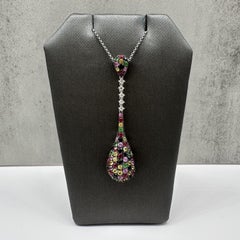 Multicolor Gemstone Diamond Necklace 14kt White Gold 1.50ctw Estate