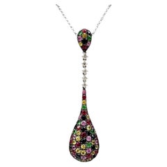 Collar de diamantes y piedras preciosas multicolores, oro blanco de 14 quilates, 1,50 ct en total, de segunda mano