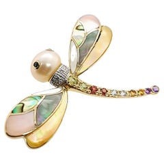 Multicolor Gemstone Dragonfly Pin