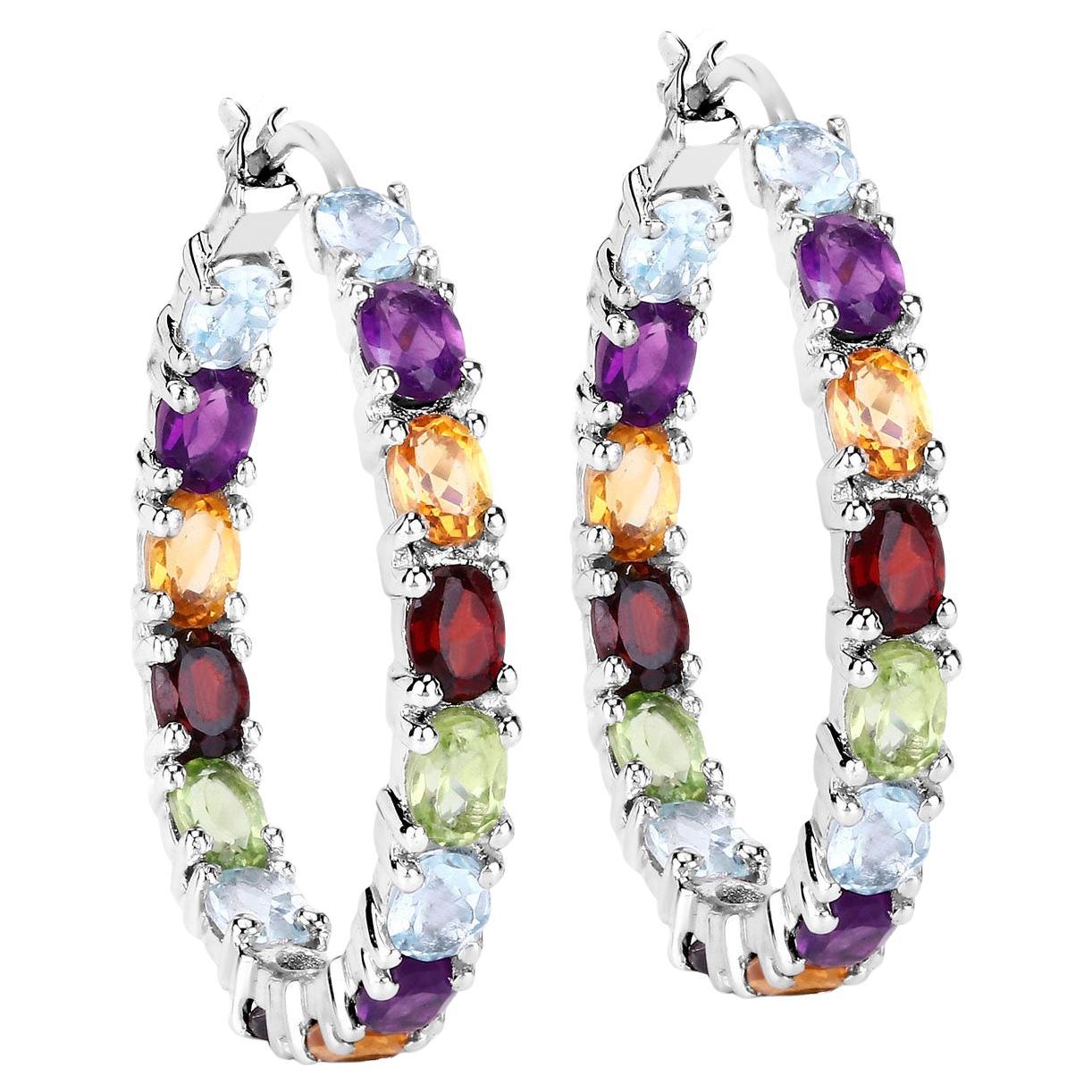 Orecchini a cerchio con gemme multicolori 5,3 carati placcati in rodio A. Silver