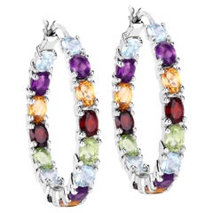 Orecchini a cerchio con gemme multicolori 5,3 carati placcati in rodio A. Silver