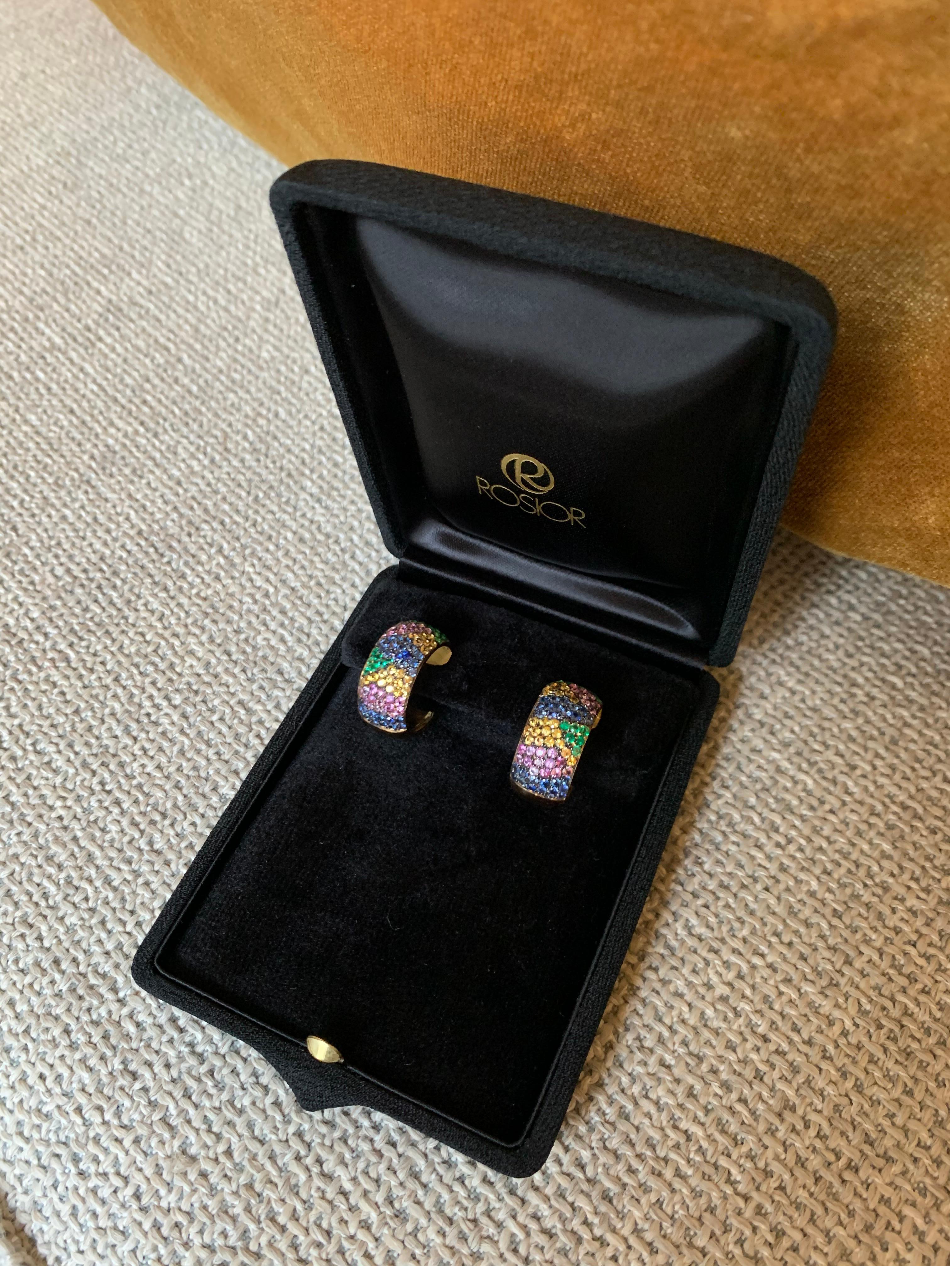 Rosior Multicolor Gemstone Hoop Earrings set in Yellow Gold In New Condition For Sale In Porto, PT