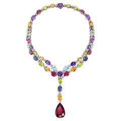 Multicolor Gemstone Necklace with Pear Shape Rubellite Pendant
