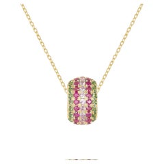 Multicolor Edelstein Pavé Barrel 14K (18Kuponrequest Gelbgold-Anhänger Halskette