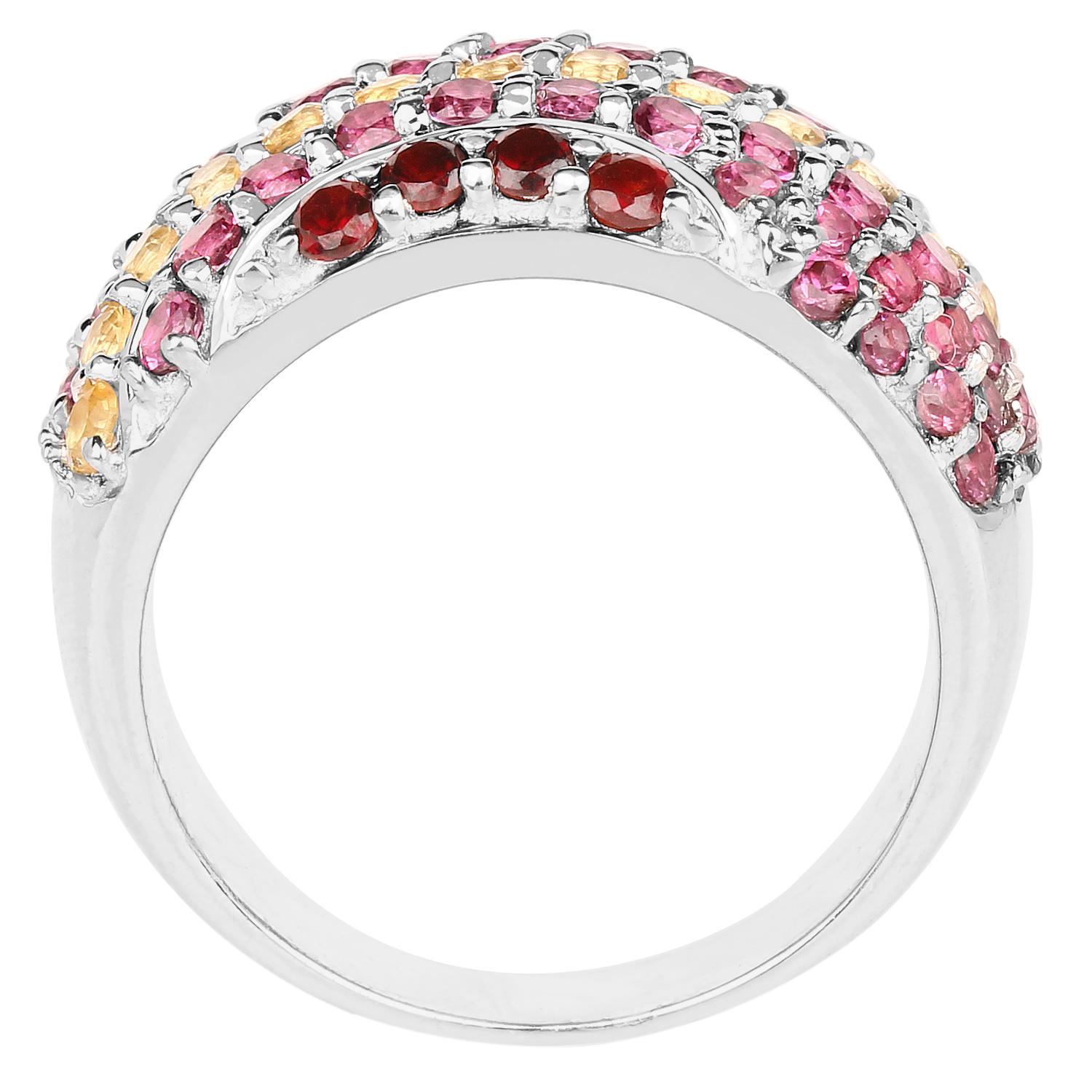 Multicolor Gemstone Ring Garnet Citrine Rhodolite 2.32 Carats Sterling Silver In Excellent Condition For Sale In Aliso Viejo, CA