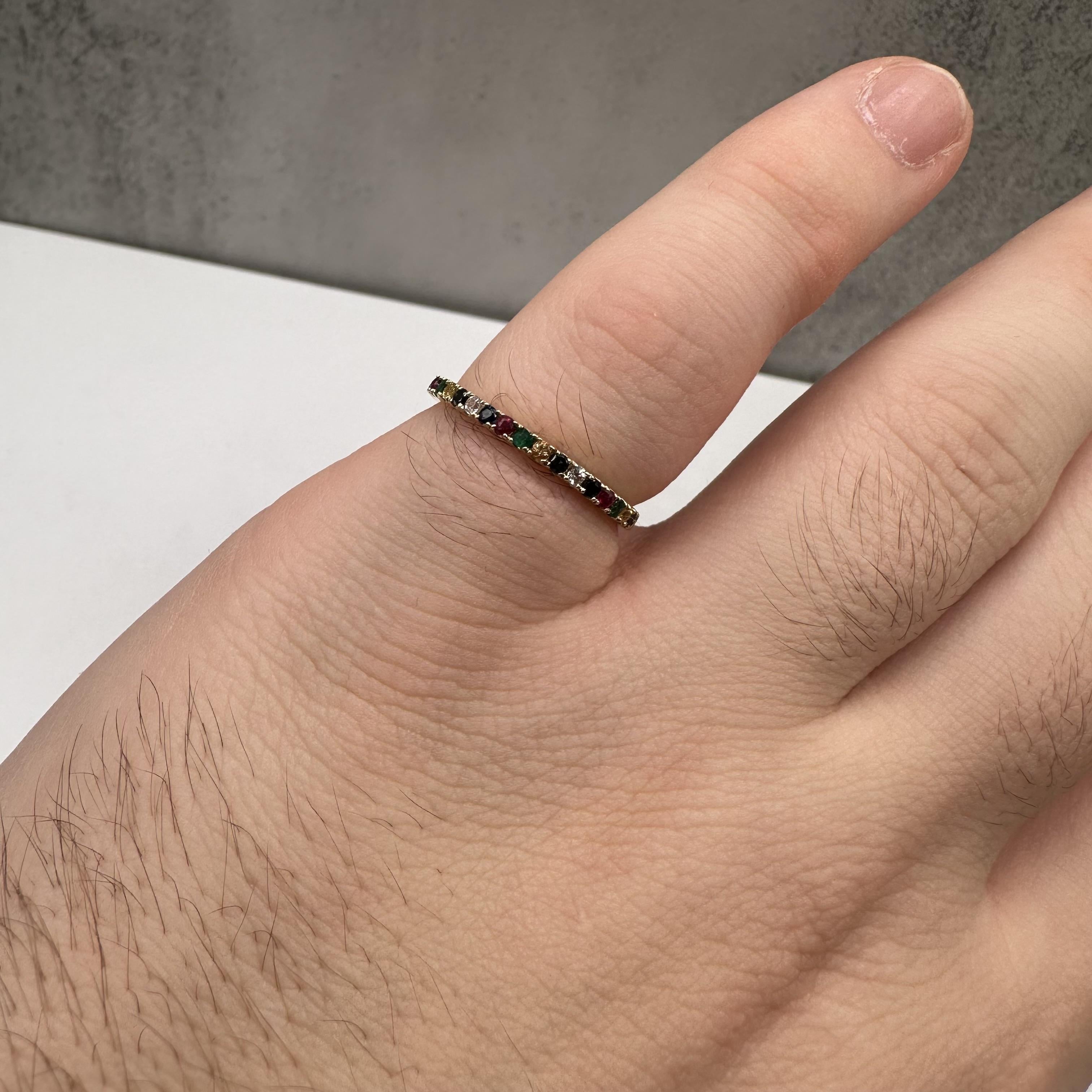 Multicolor Gemstone Ring in 14kt Yellow Gold – New, Size 7 In New Condition For Sale In West Hempstead, NY