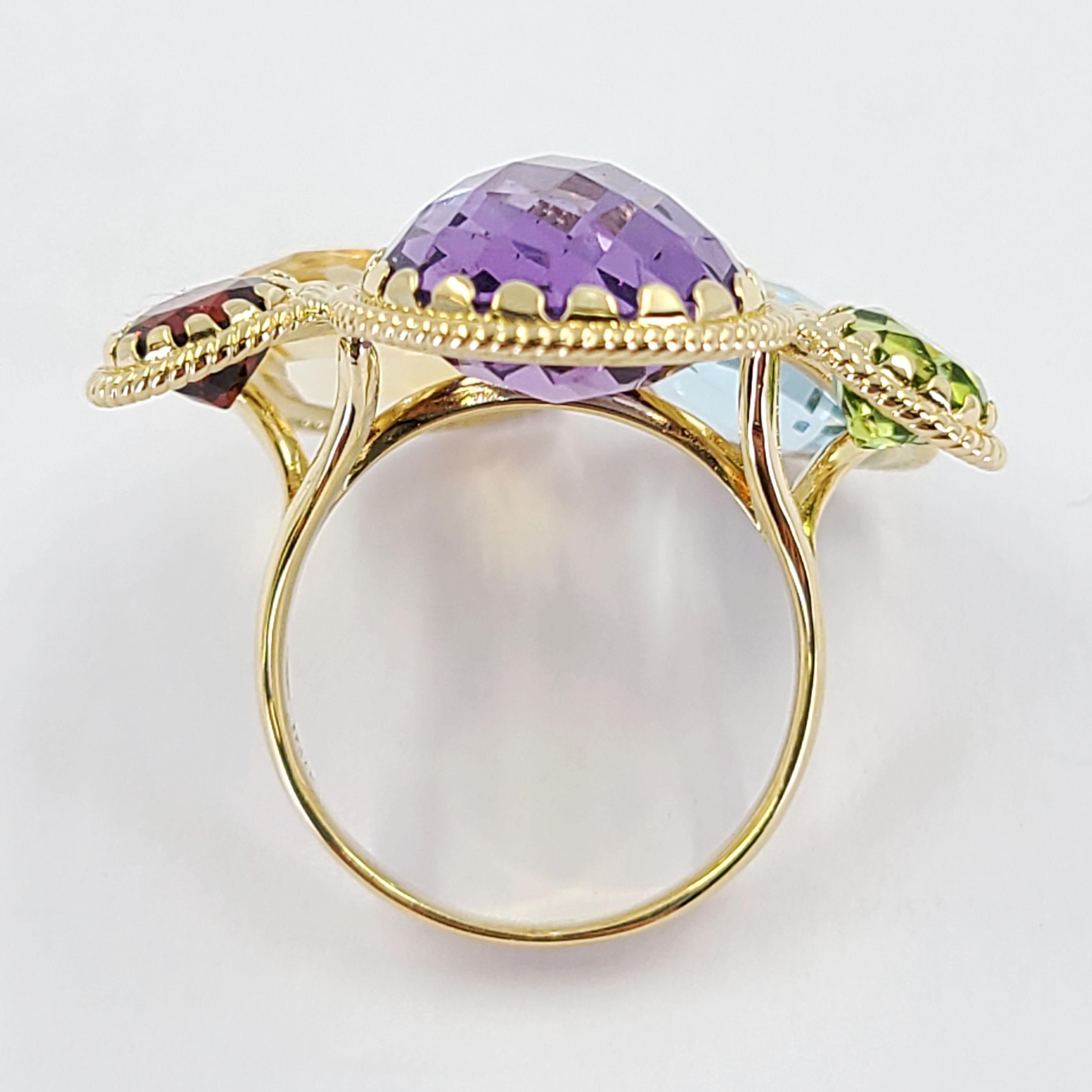 Multicolor Gemstone Ring in Yellow Gold In Good Condition For Sale In Coral Gables, FL