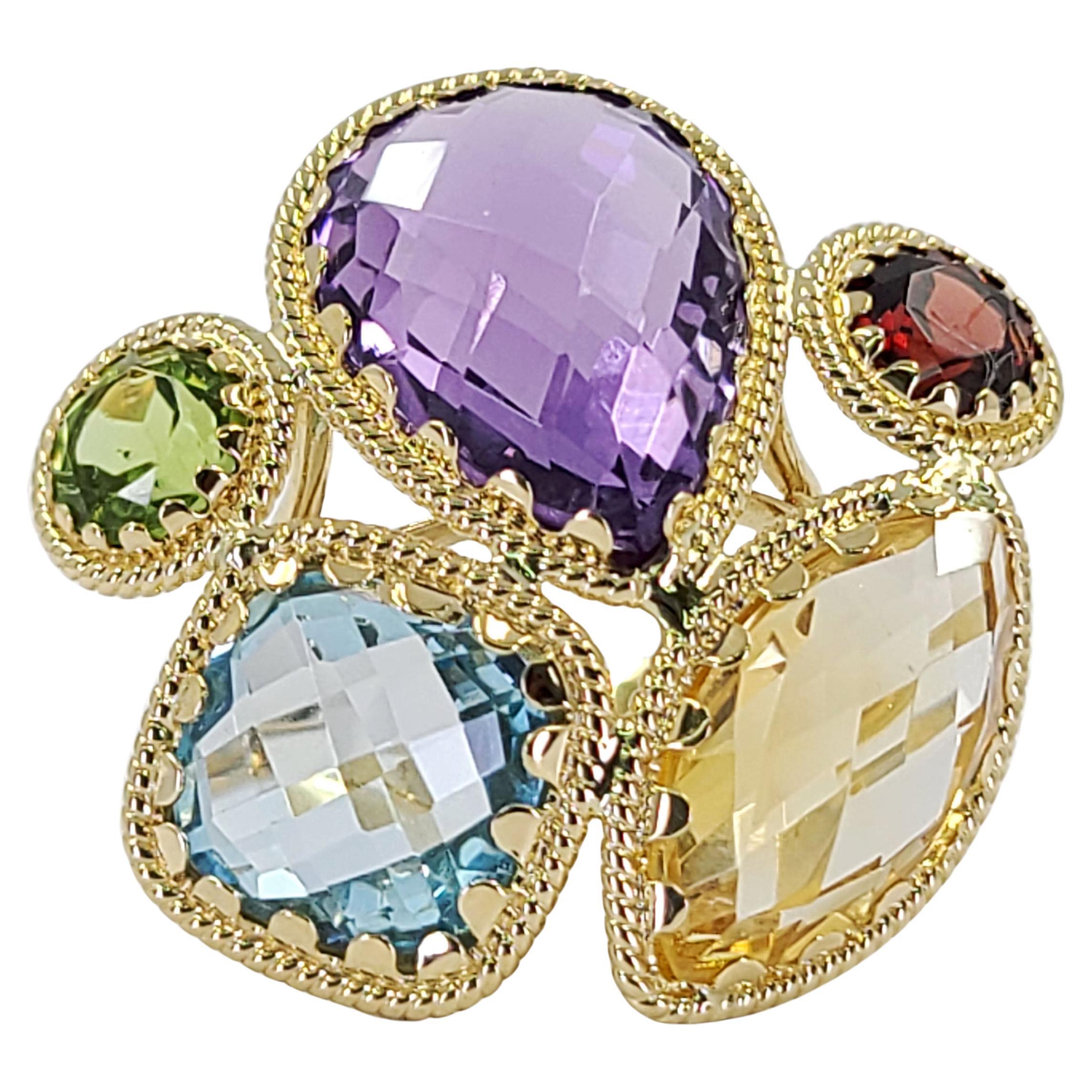 Multicolor Gemstone Ring in Yellow Gold For Sale