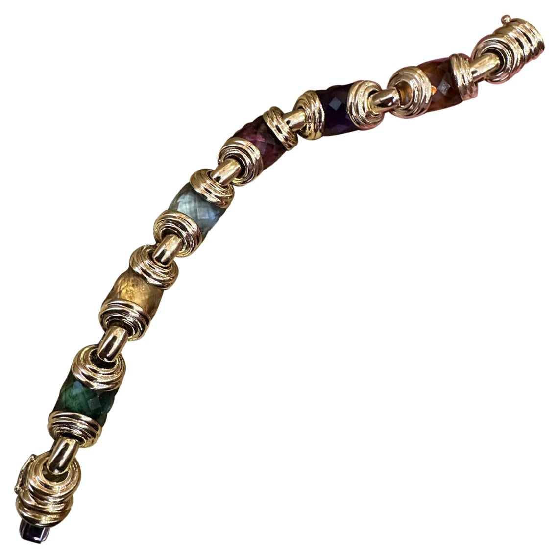 MultiColor Gemstone Statement Bracelet in 18k Yellow Gold