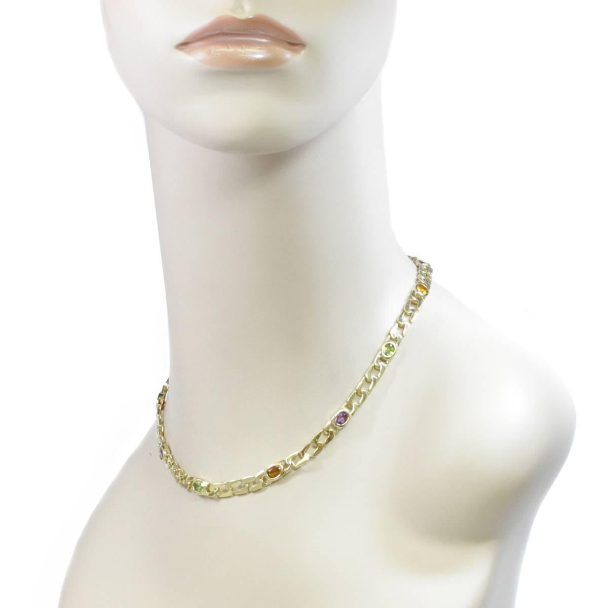 Women's Multi-Color Gemstone Yellow Gold Curb Chain Necklace