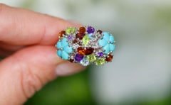 Multicolor Gemstones Cluster Flower Ring 4.06 Carats