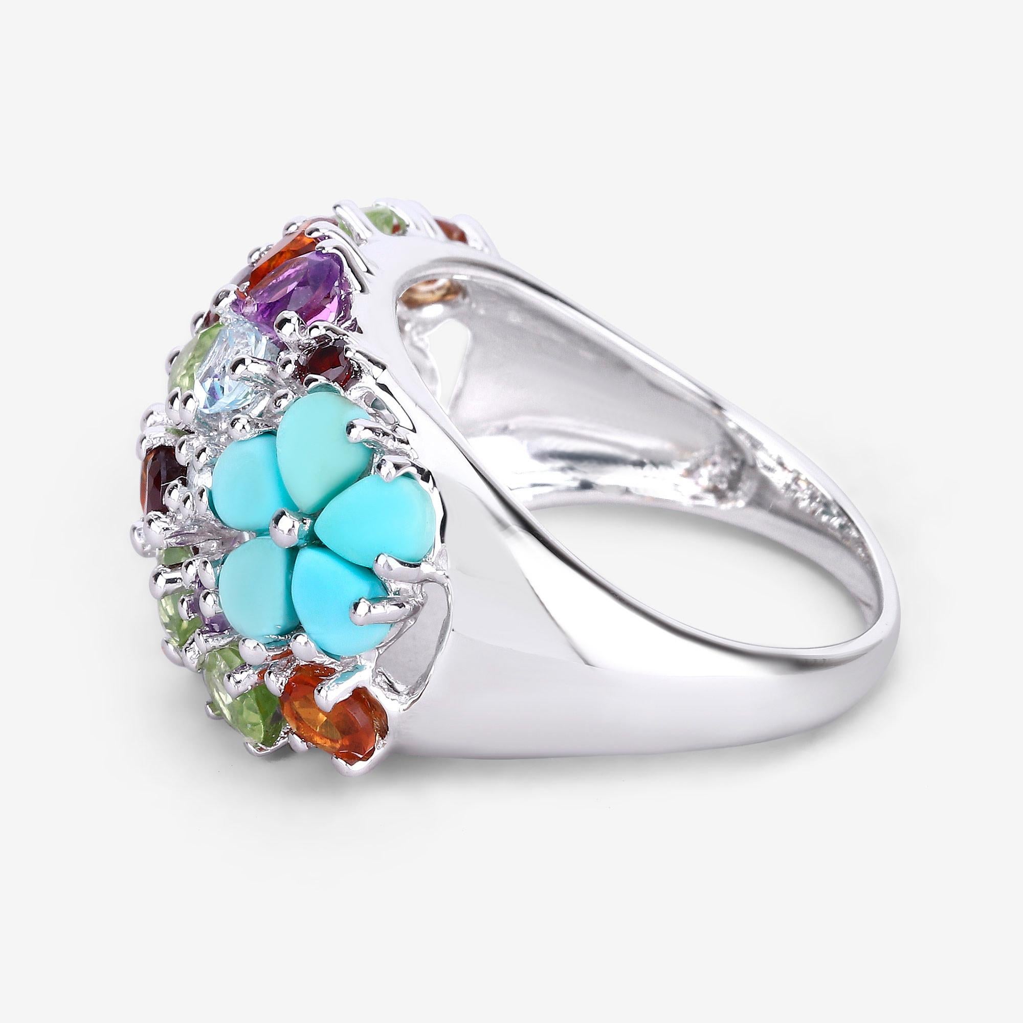 Multicolor Gemstones Cluster Flower Ring 4.06 Carats In Excellent Condition For Sale In Laguna Niguel, CA