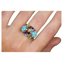 Multicolor Gemstones Cluster Flower Ring 4.06 Carats
