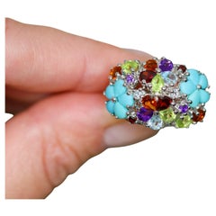 Multicolor Gemstones Cluster Flower Ring 4.06 Carats