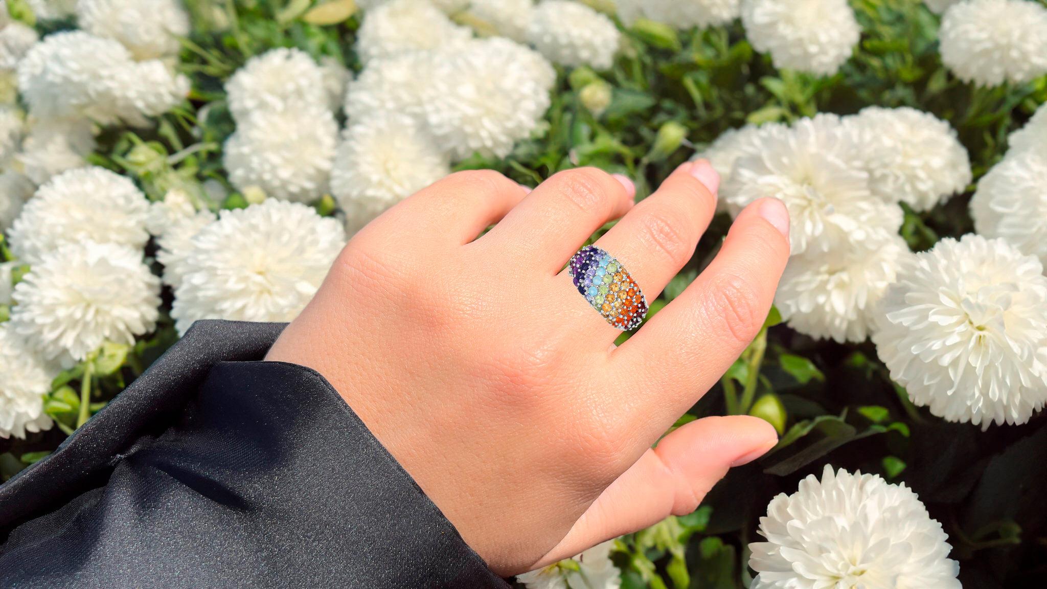 Contemporary Multicolor Gemstones Cluster Ring 62 Gemstones 4.25 Carats For Sale