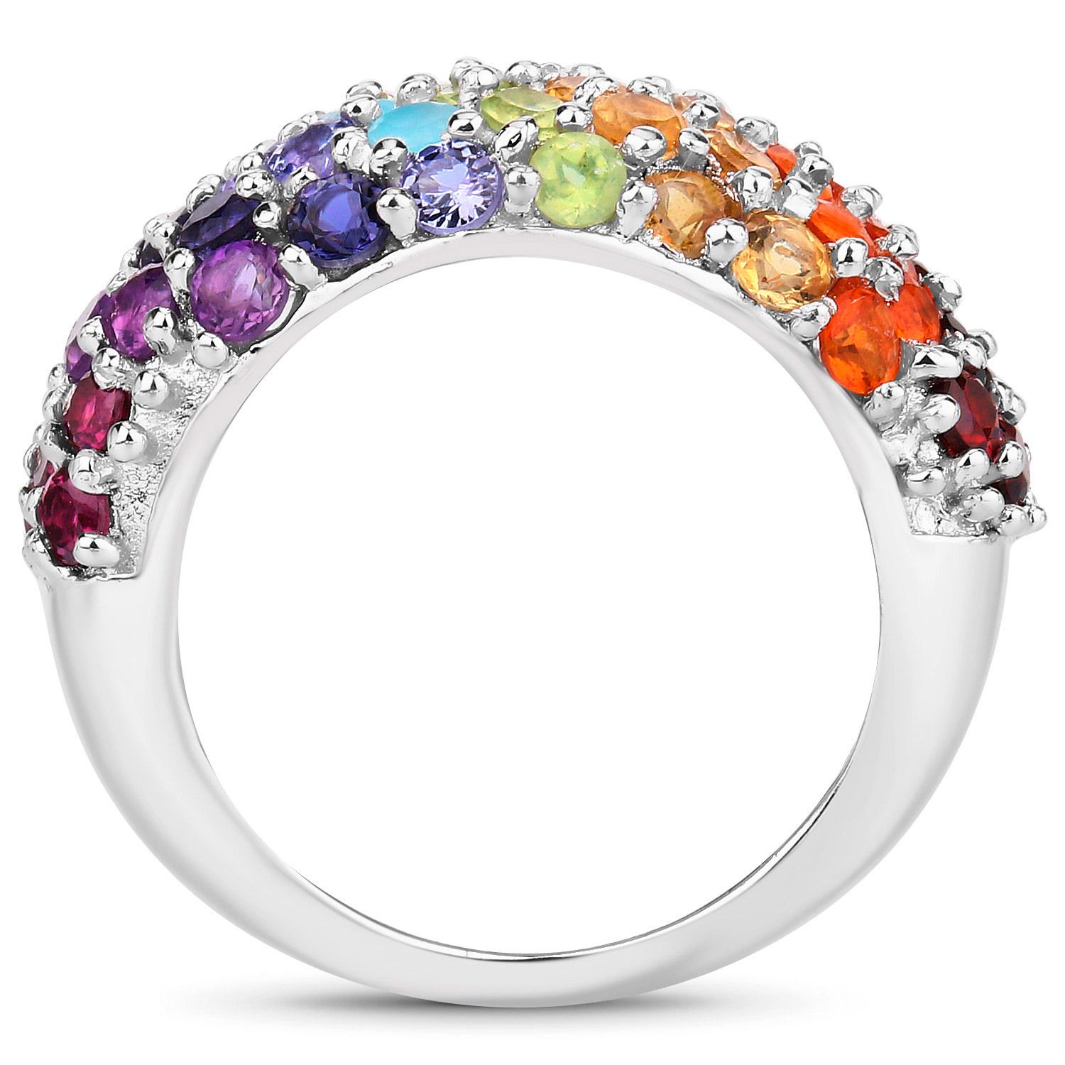 Multicolor Gemstones Cluster Ring 62 Gemstones 4.25 Carats In Excellent Condition For Sale In Aliso Viejo, CA