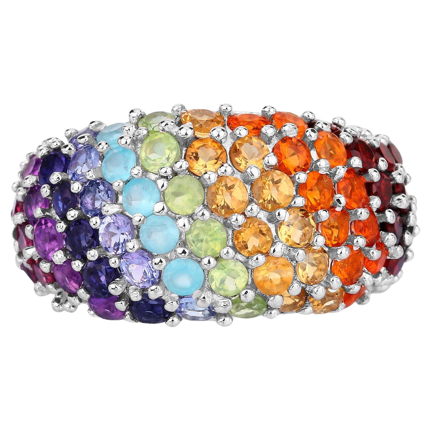 Multicolor Gemstones Cluster Ring 62 Gemstones 4.25 Carats For Sale