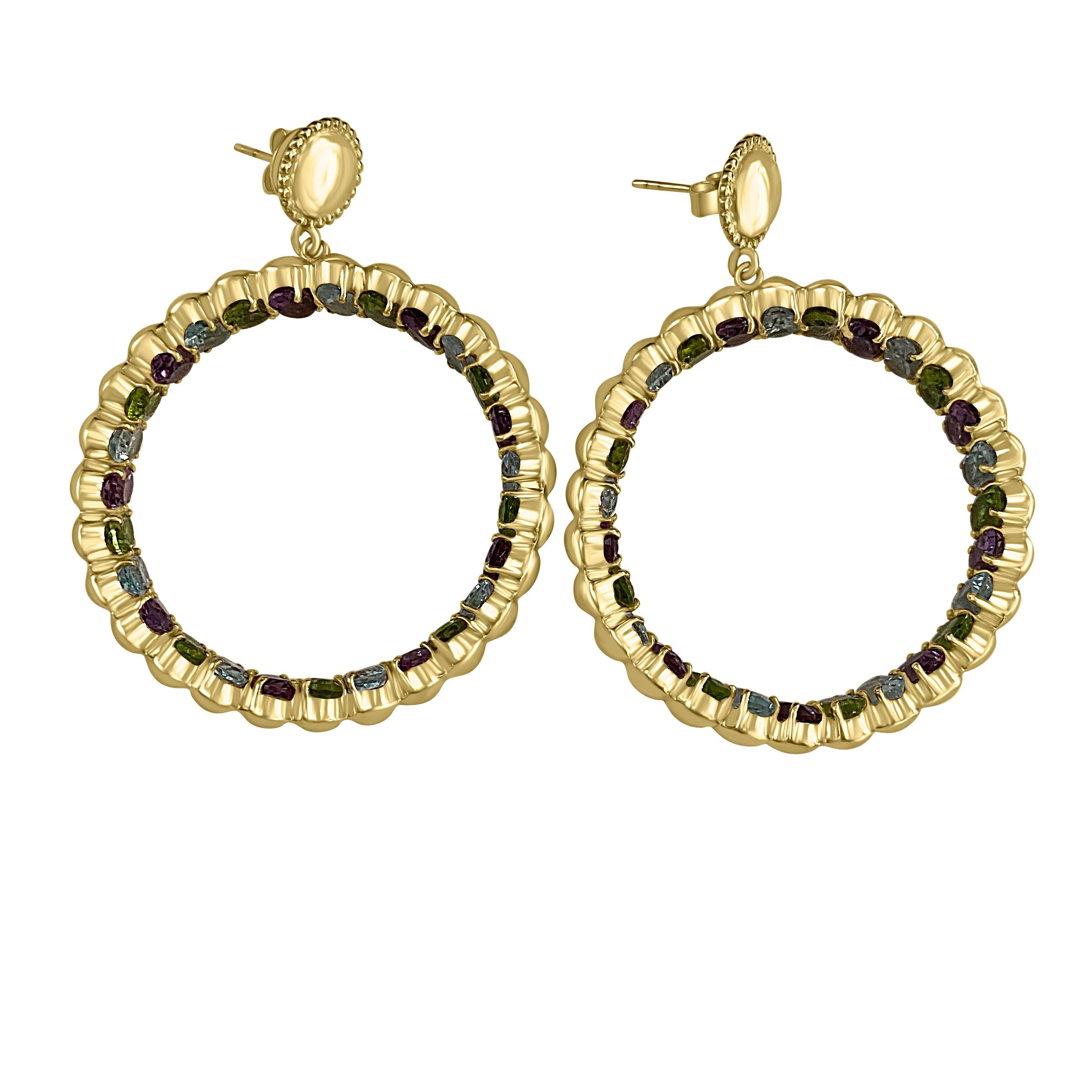 multi gemstone hoop earrings