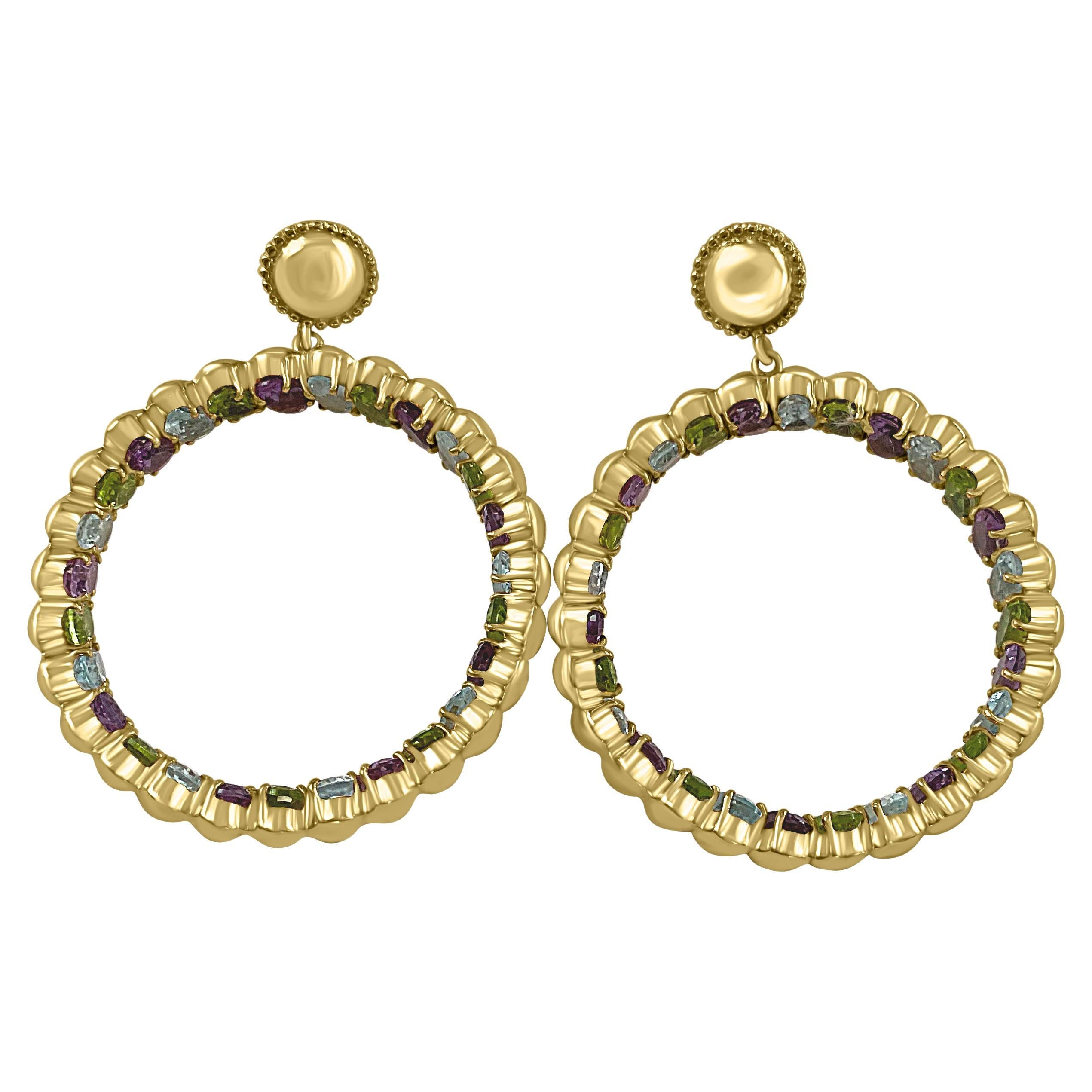 Twin Elegance Her Inner Beauty Gemstone Hoop Earrings For Sale