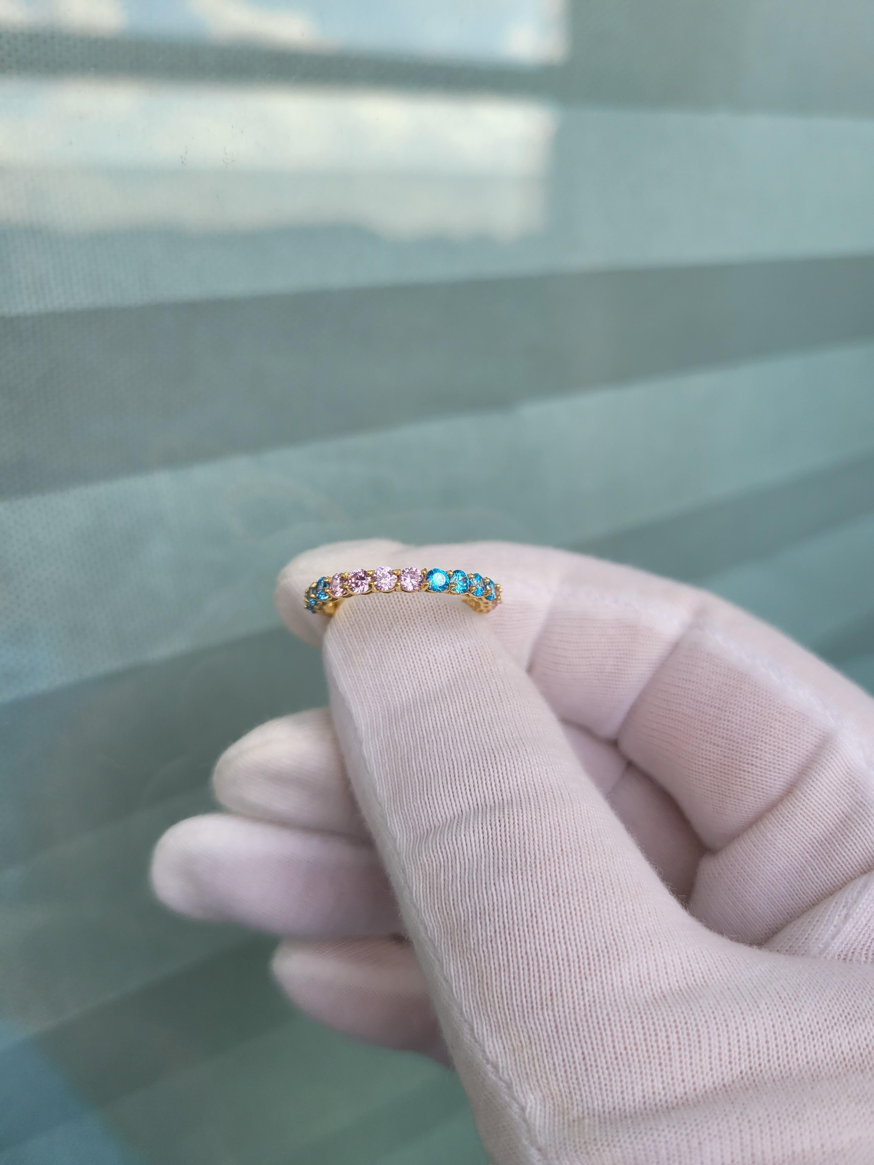 Multicolor gemstones eternity 14k gold ring band 10
