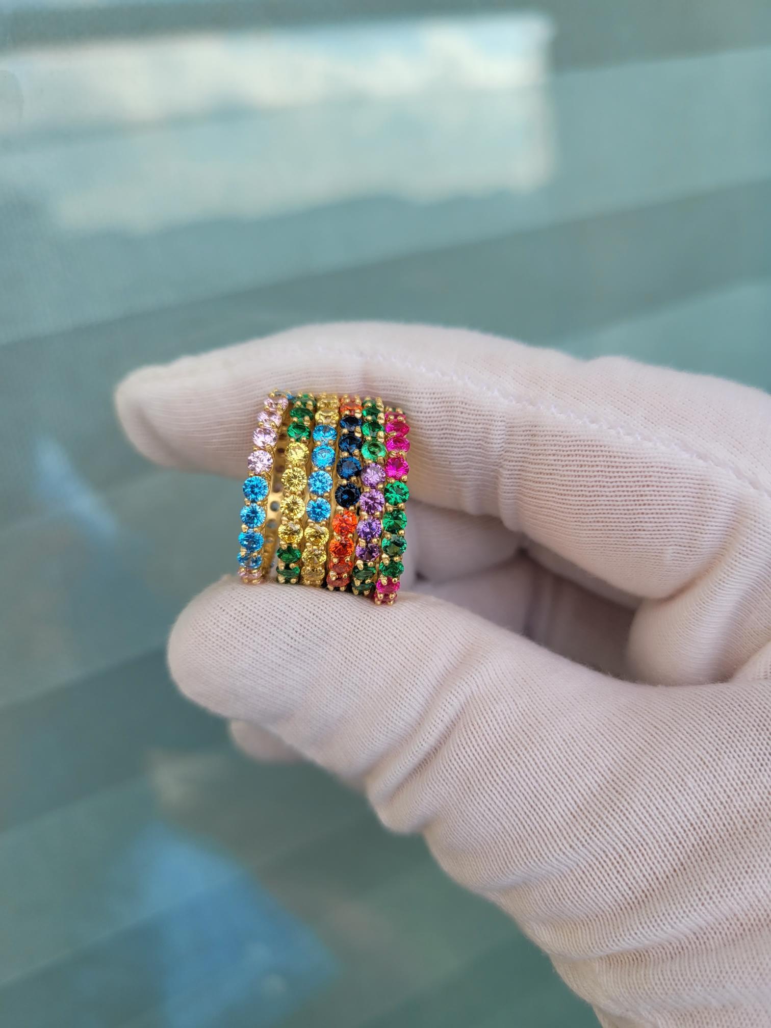 Multicolor gemstones eternity 14k gold ring band 11