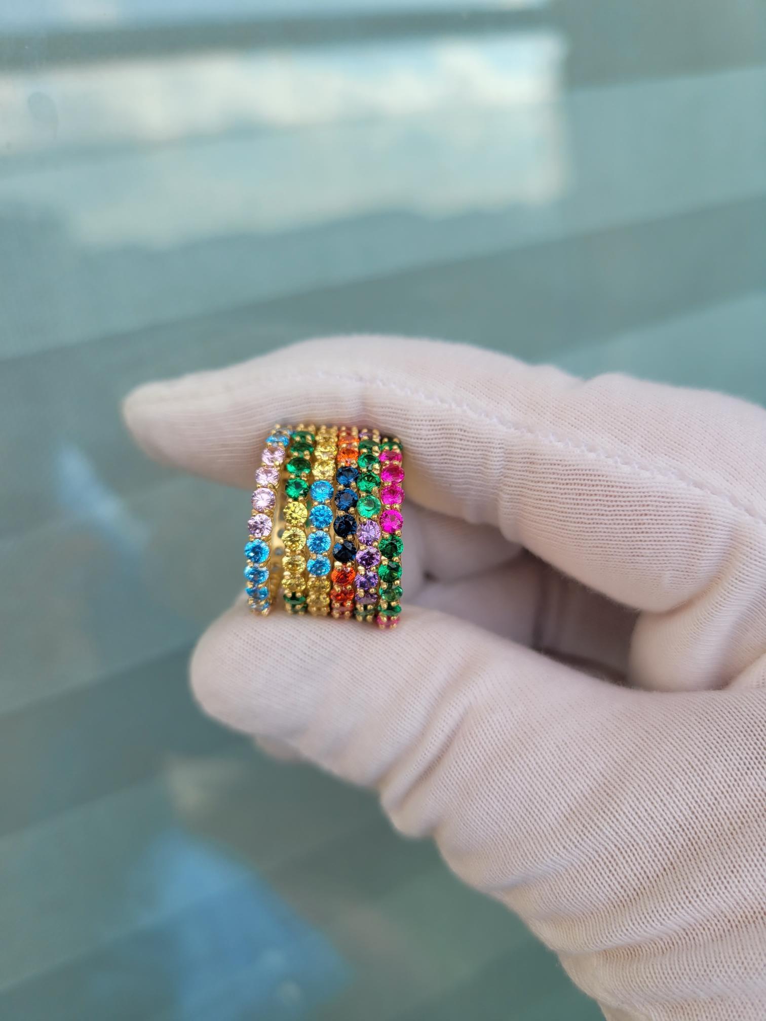 Multicolor gemstones eternity 14k gold ring band 11